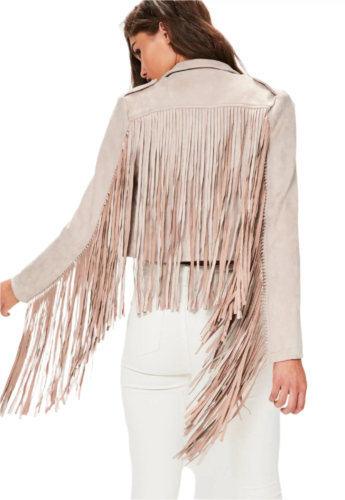 Western Fringe Beige Suede Leather Jacket for Women Cowgirl WFJ204