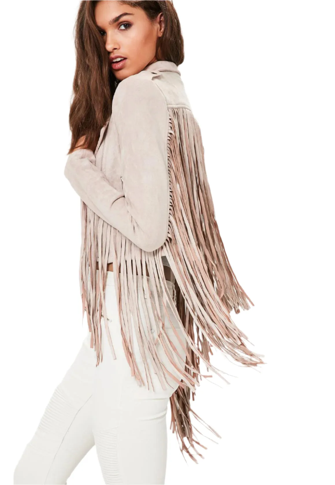 Western Fringe Beige Suede Leather Jacket for Women Cowgirl WFJ204