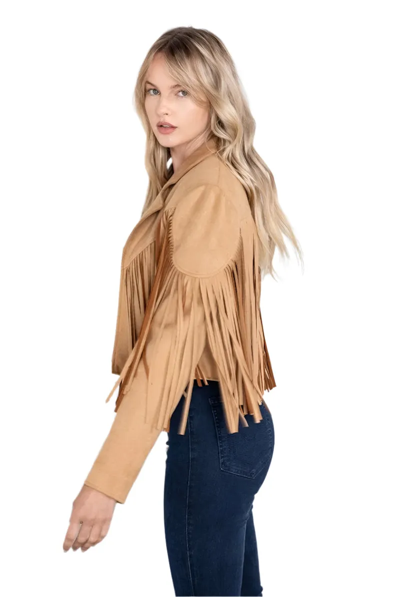 Western Fringe Brown Leather Jacket for Women WFJ572