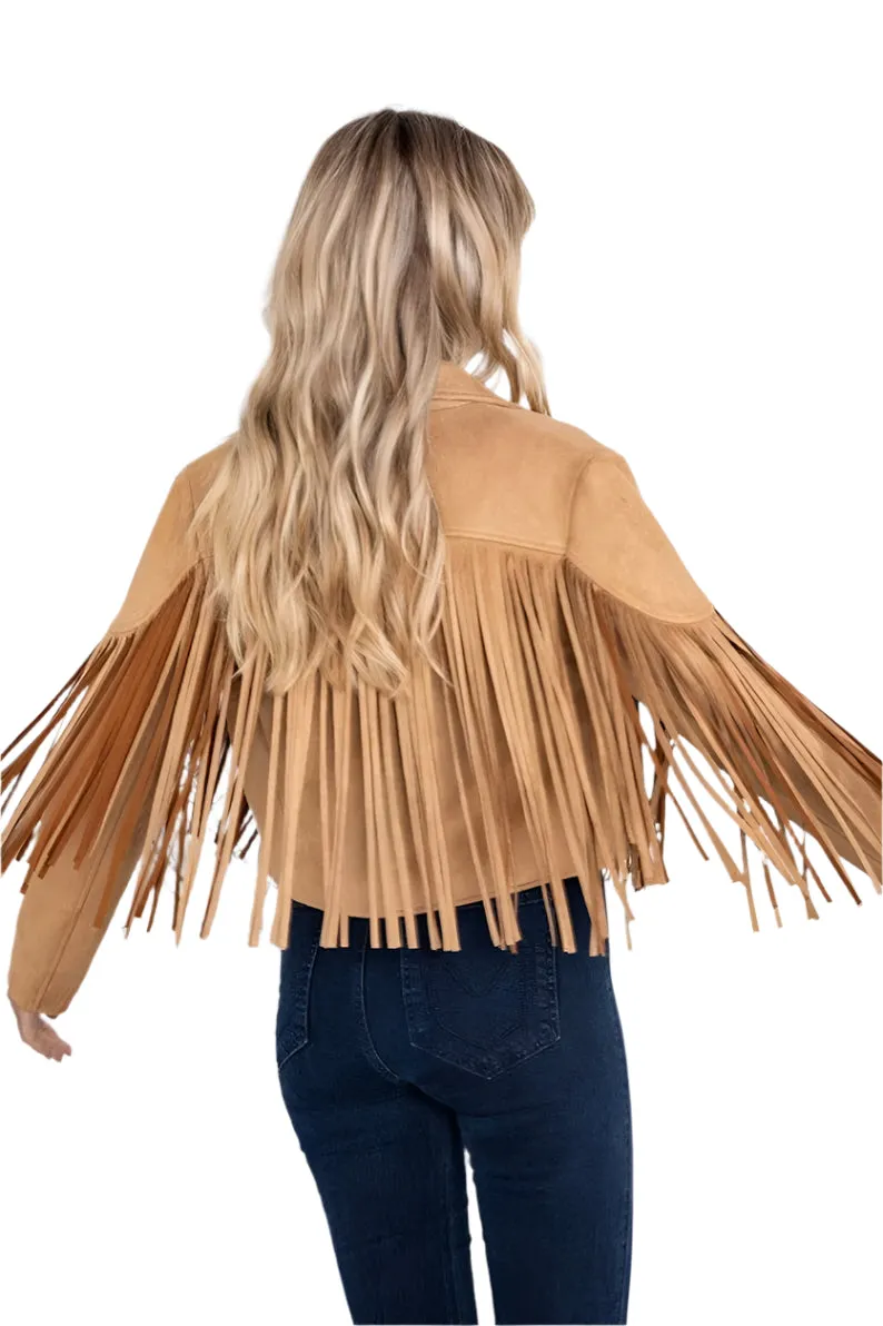 Western Fringe Brown Leather Jacket for Women WFJ572