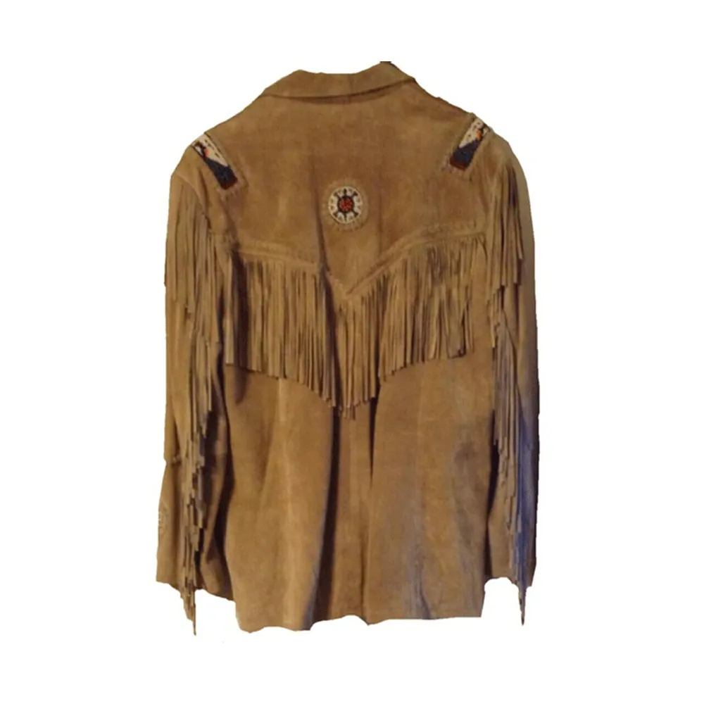 Western Fringe Brown Suede Leather Beaded Jacket for Women WFJ519