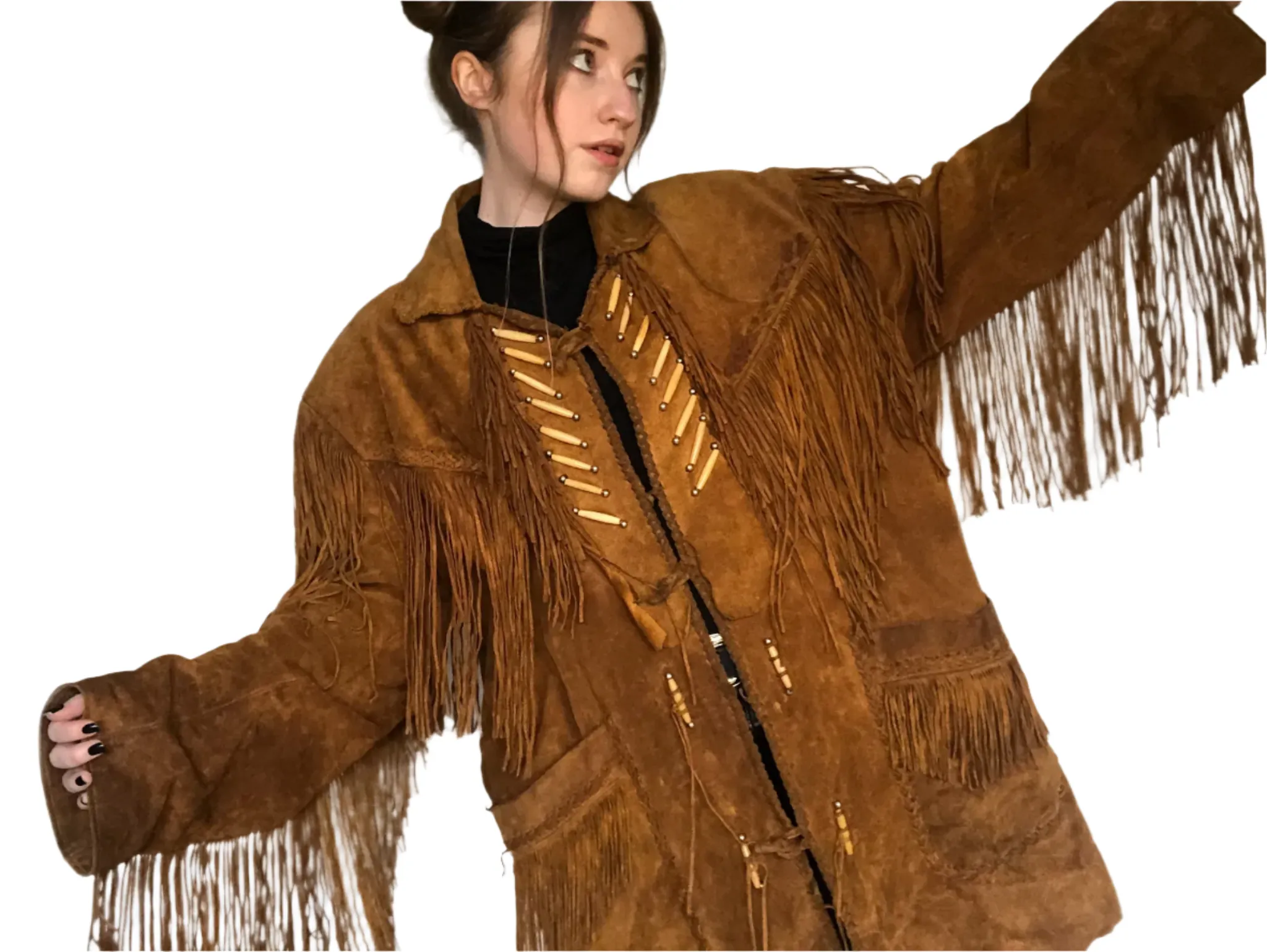 Western Fringe Brown Suede Leather Jacket for Women WFJ522