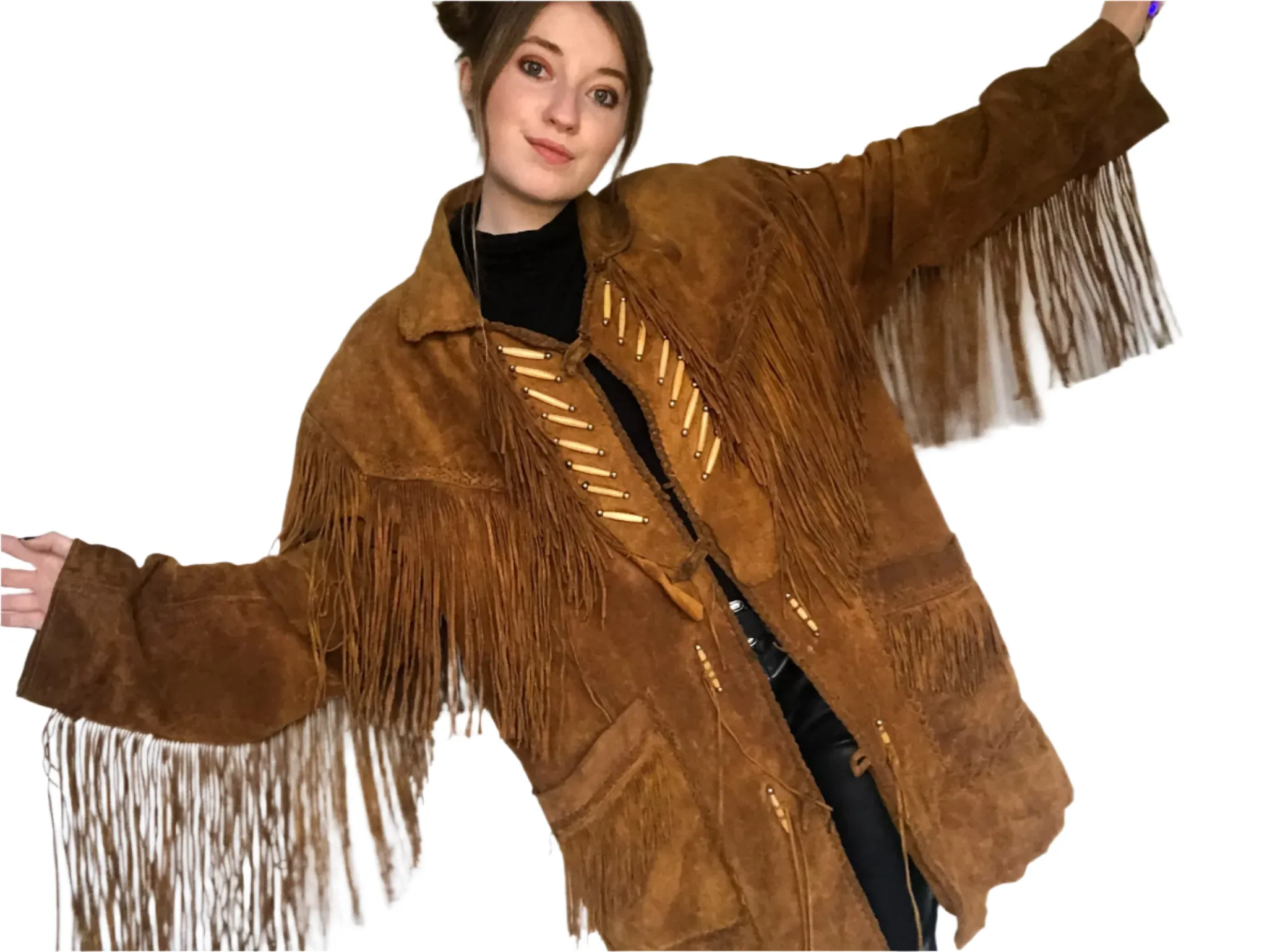 Western Fringe Brown Suede Leather Jacket for Women WFJ522