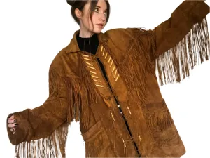 Western Fringe Brown Suede Leather Jacket for Women WFJ522