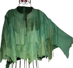 Western Fringe Green Suede Leather Loose Wear Jacket for Women WFJ404