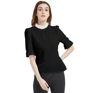 White Collar Frill Neck Blouse