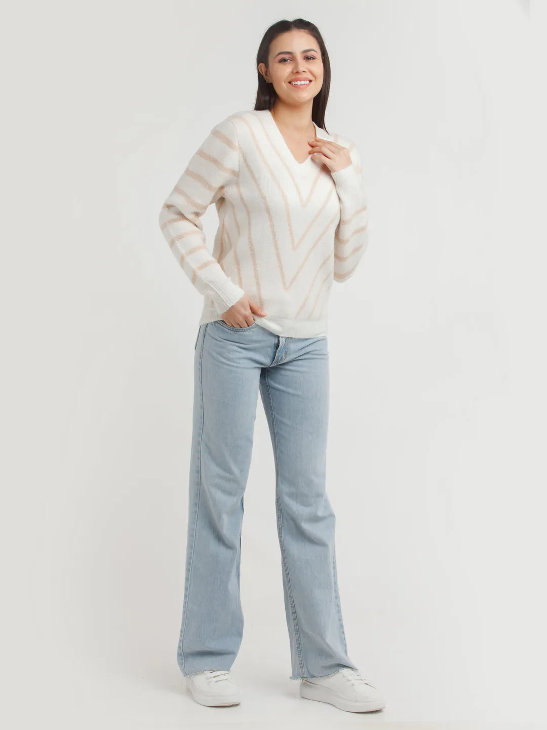 White Striped Sweater