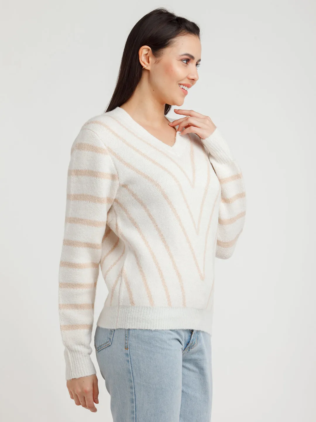 White Striped Sweater