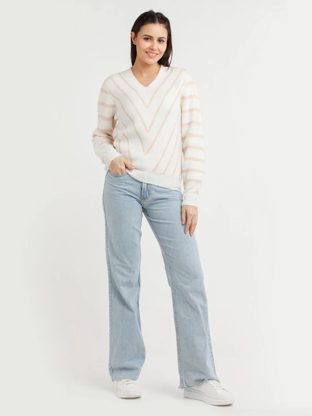 White Striped Sweater