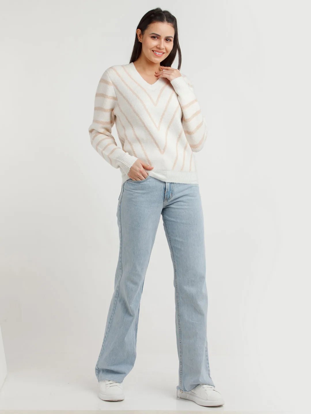 White Striped Sweater