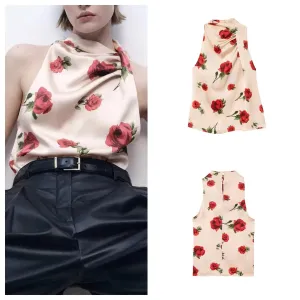Wholesale Women's Elegant Simple Style Streetwear Flower Sleeveless Blouses