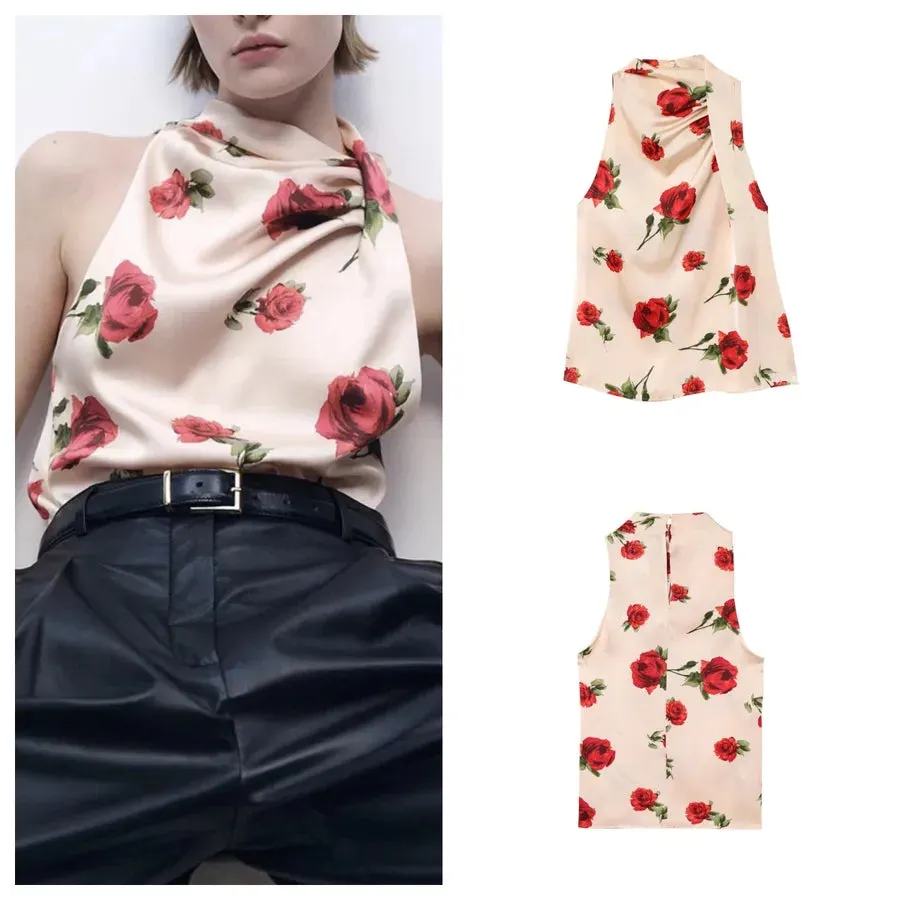 Wholesale Women's Elegant Simple Style Streetwear Flower Sleeveless Blouses