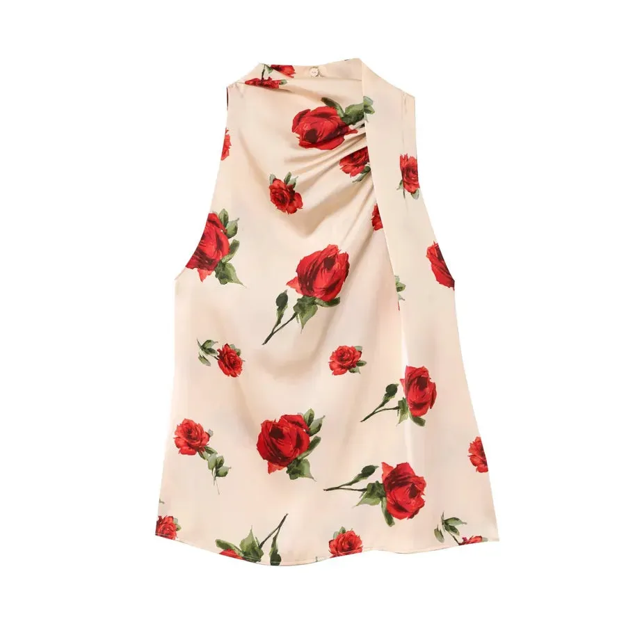 Wholesale Women's Elegant Simple Style Streetwear Flower Sleeveless Blouses