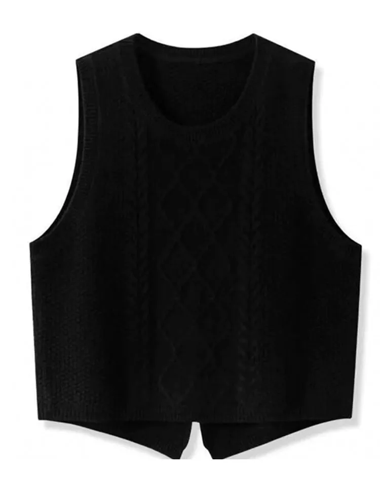 Women 100% Pure Wool Round Neck Vest