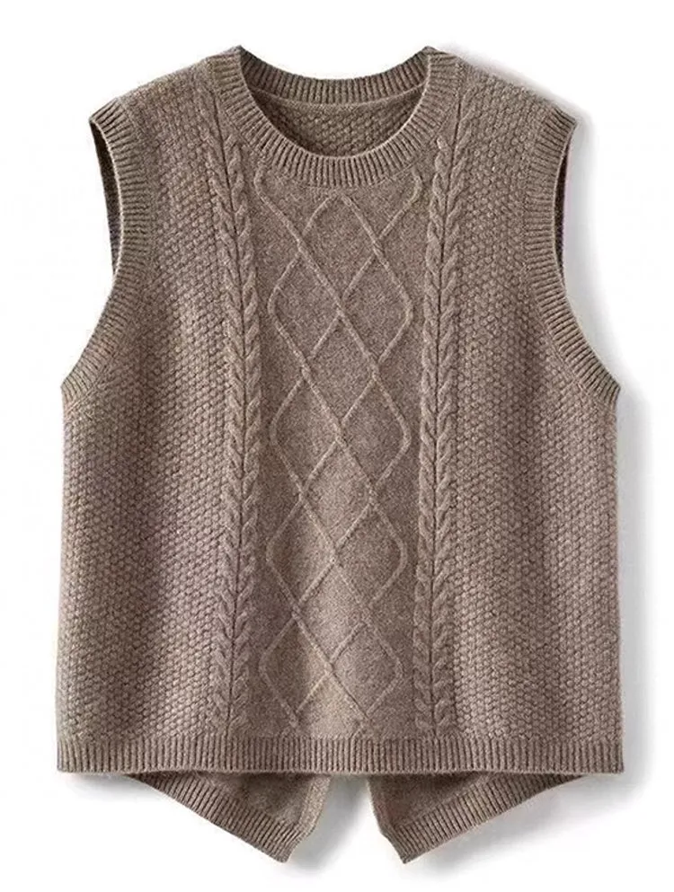 Women 100% Pure Wool Round Neck Vest