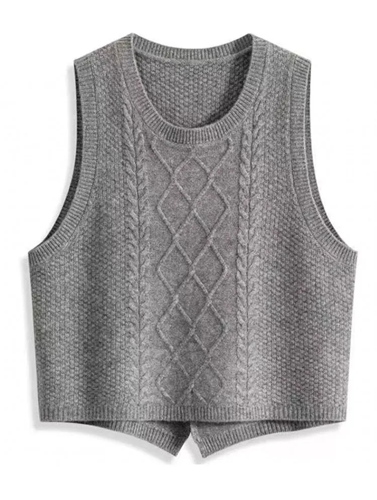 Women 100% Pure Wool Round Neck Vest