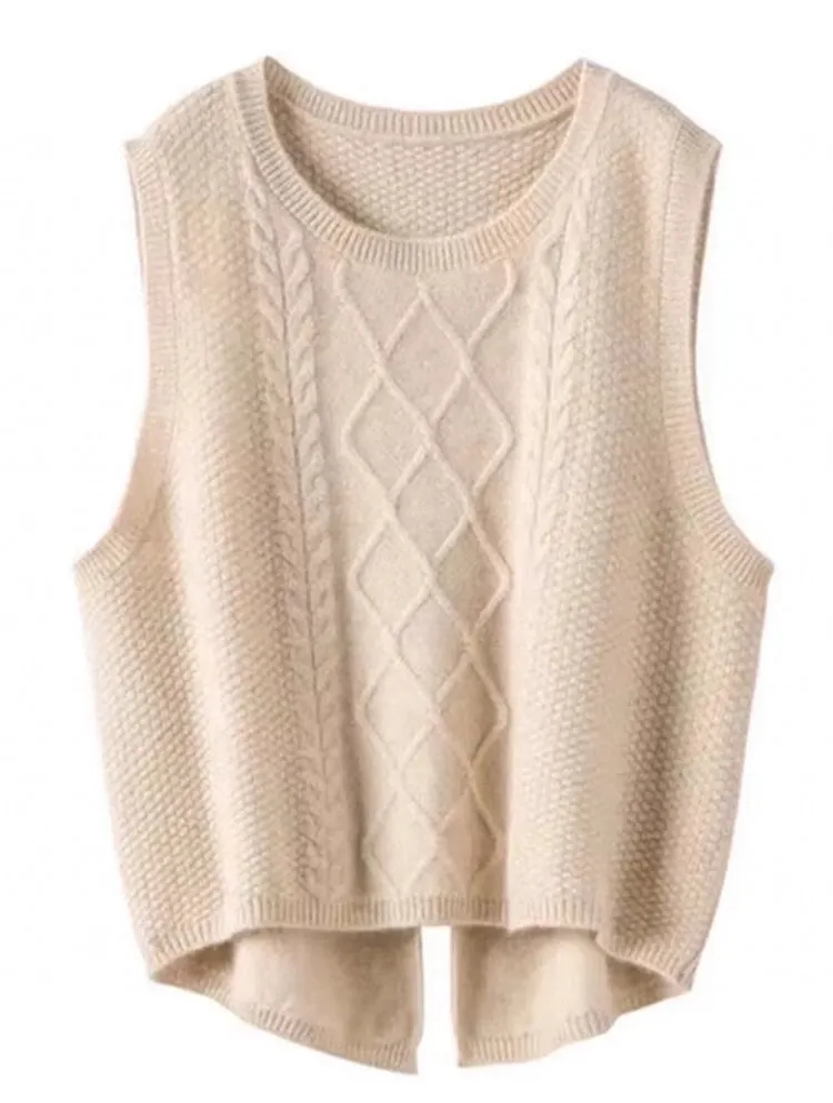 Women 100% Pure Wool Round Neck Vest