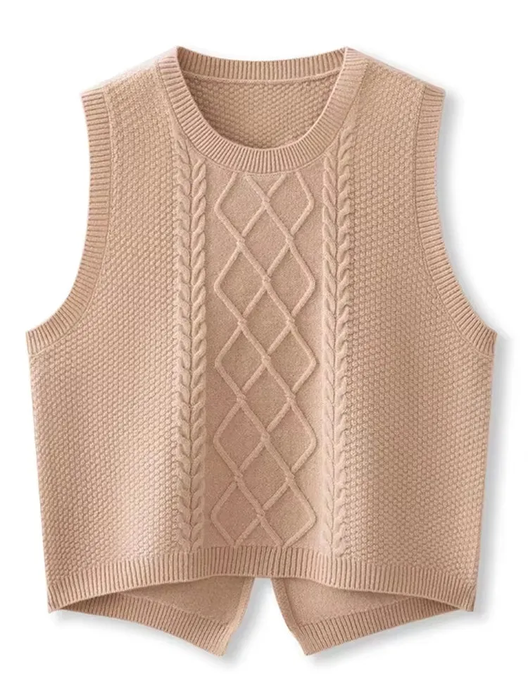 Women 100% Pure Wool Round Neck Vest