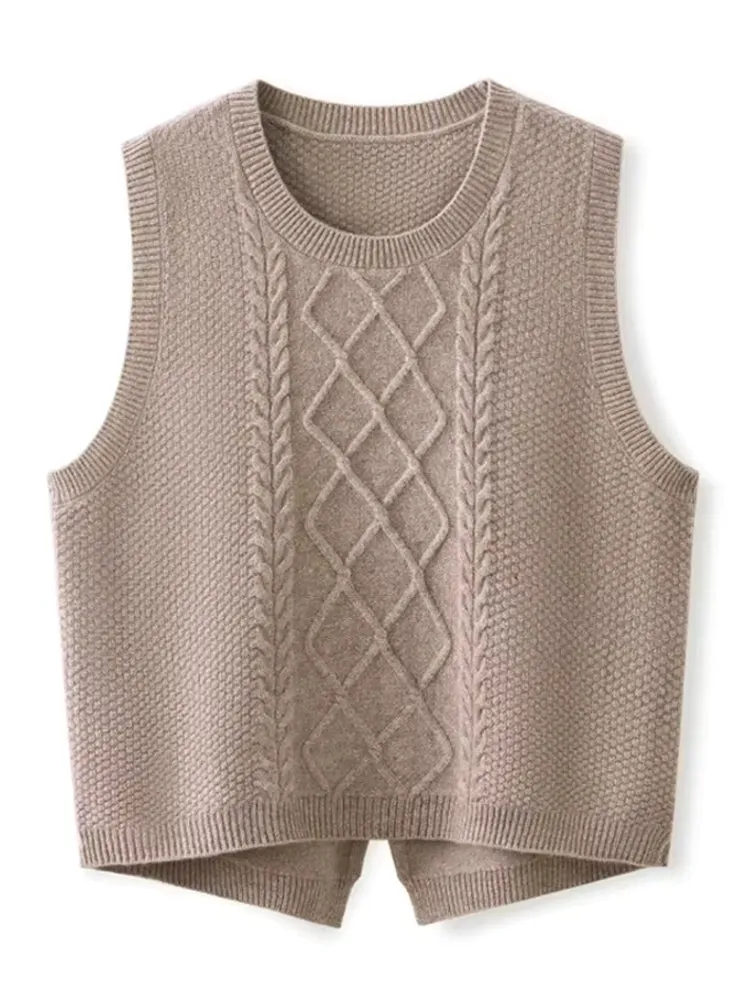 Women 100% Pure Wool Round Neck Vest