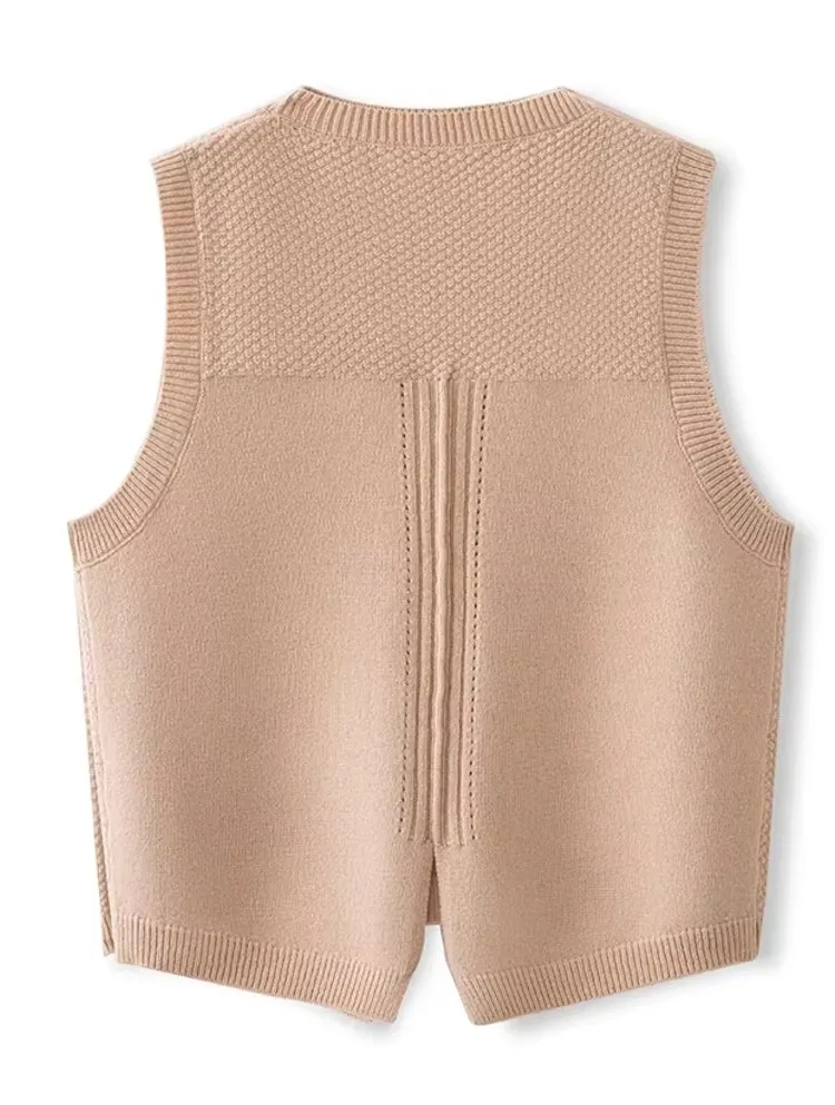 Women 100% Pure Wool Round Neck Vest