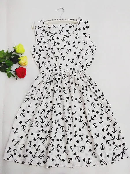 Women Casual Print Sleeveless Dress Chiffon stripe / floral print Elastic Waist Bohemian Beach Dresses