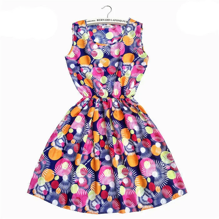 Women Casual Print Sleeveless Dress Chiffon stripe / floral print Elastic Waist Bohemian Beach Dresses