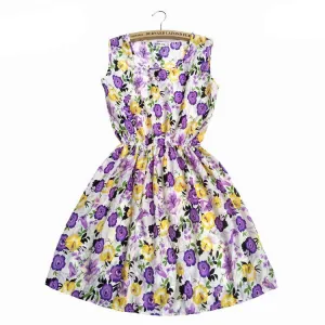 Women Casual Print Sleeveless Dress Chiffon stripe / floral print Elastic Waist Bohemian Beach Dresses