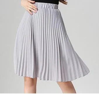 Women Chiffon Pleated Skirt Vintage High Waist Tutu Skirts Womens Saia Midi Rokken Summer Style Jupe Skirt