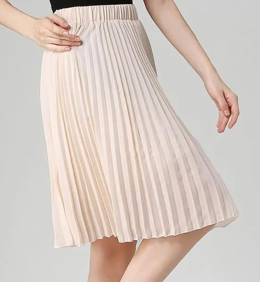 Women Chiffon Pleated Skirt Vintage High Waist Tutu Skirts Womens Saia Midi Rokken Summer Style Jupe Skirt