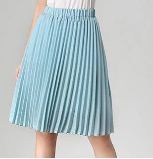 Women Chiffon Pleated Skirt Vintage High Waist Tutu Skirts Womens Saia Midi Rokken Summer Style Jupe Skirt