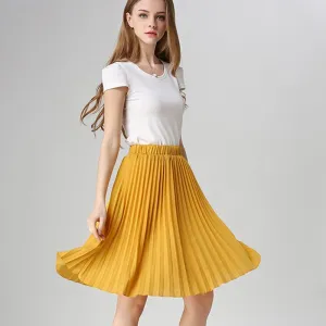 Women Chiffon Pleated Skirt Vintage High Waist Tutu Skirts Womens Saia Midi Rokken Summer Style Jupe Skirt
