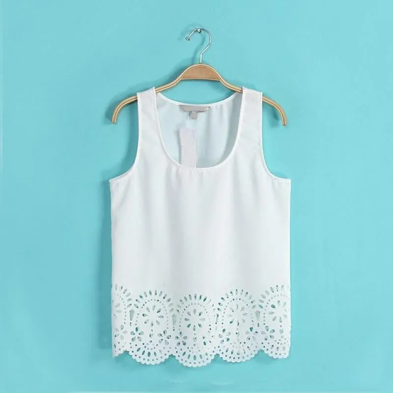 Women Girl Fashion Charming 5 Colors Chiffon Sleeveless Hollow Out Blouses Shirt