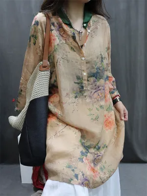 Women Spring Vintage Flower Shirt