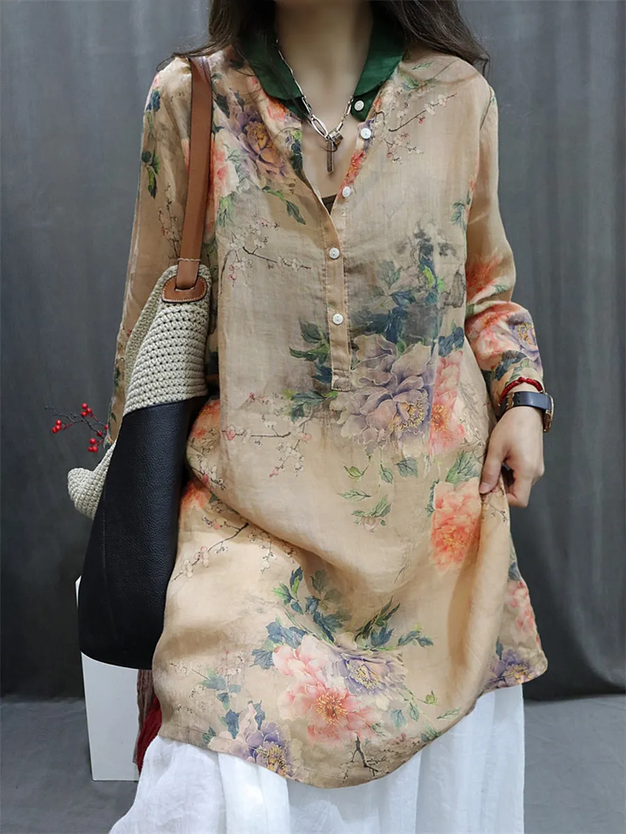 Women Spring Vintage Flower Shirt