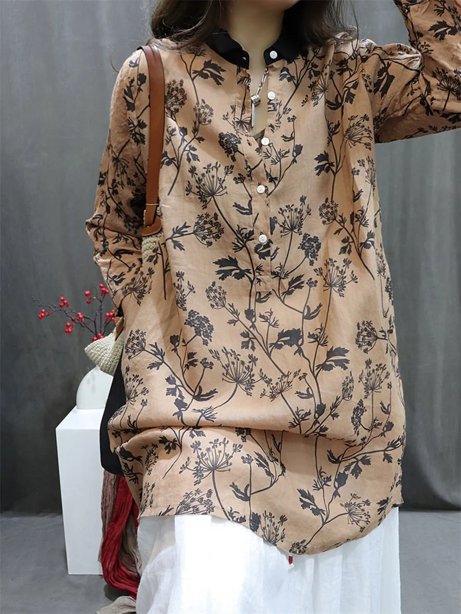 Women Spring Vintage Flower Shirt
