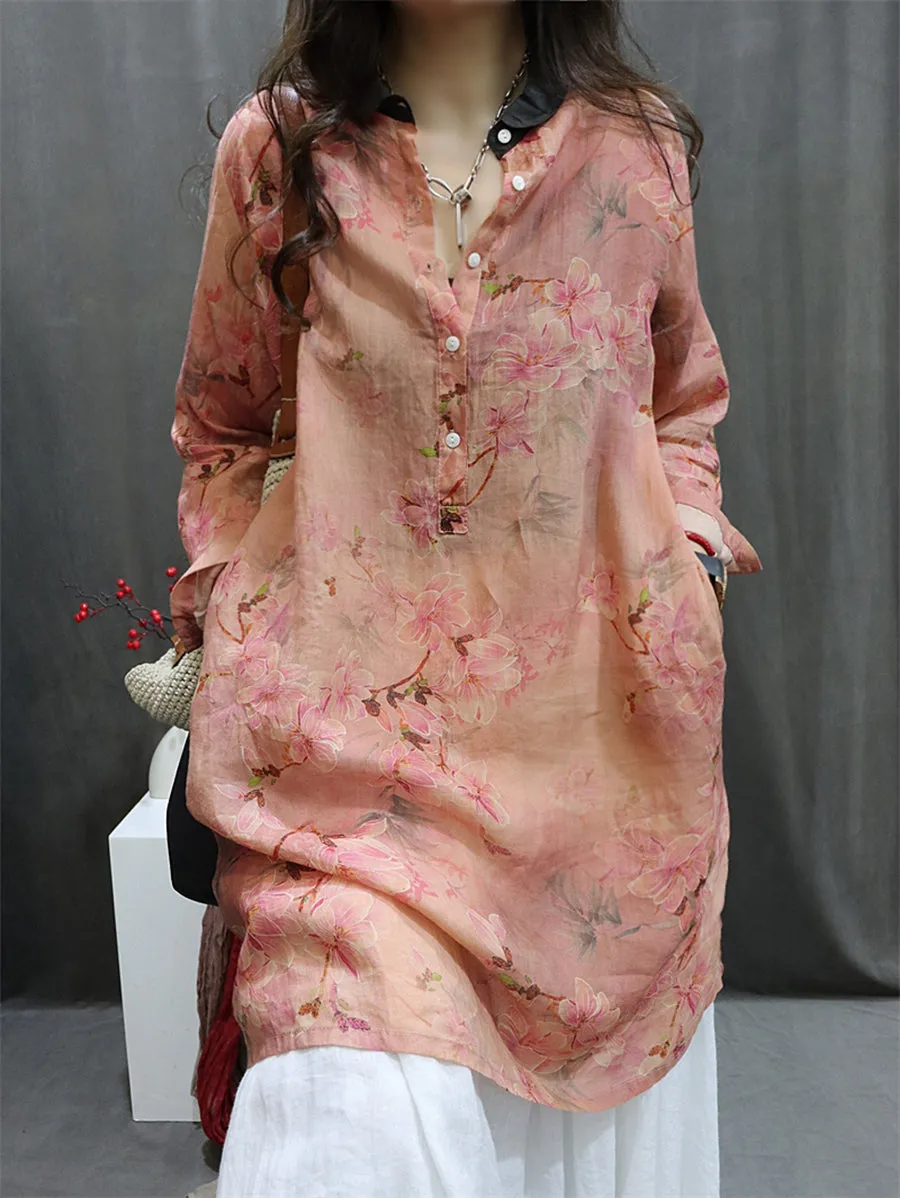 Women Spring Vintage Flower Shirt