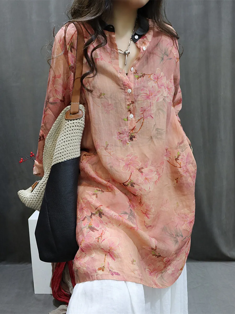Women Spring Vintage Flower Shirt