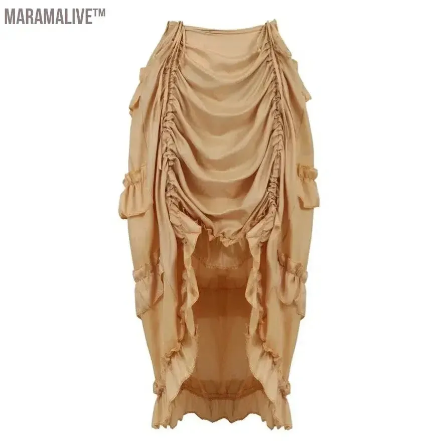 Women Steampunk Gothic Irregular Ruffles Pirate Skirt Asymmetrical Pleated High Low Dancing Skirts Plus Size Halloween Costumes