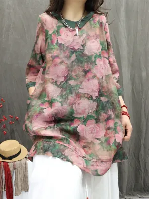 Women Summer Artsy Doll Collar Embroidery 100%Ramie Shirt