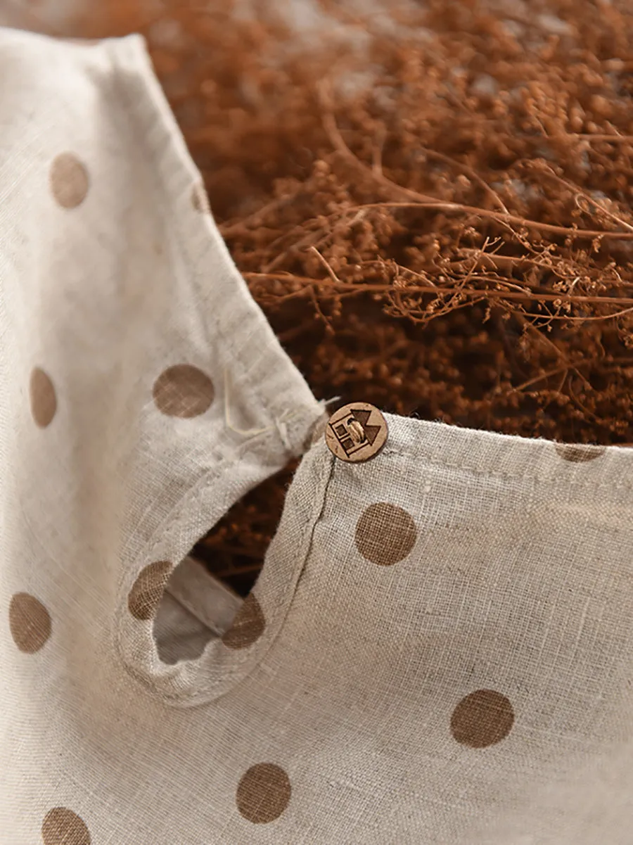 Women Summer Artsy Dot O-Neck 100%Linen Shirt
