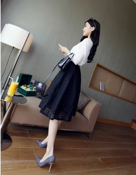 Women summer casual long skirt high waist pleated plaid skirts womens tutu skirt brand faldas white black
