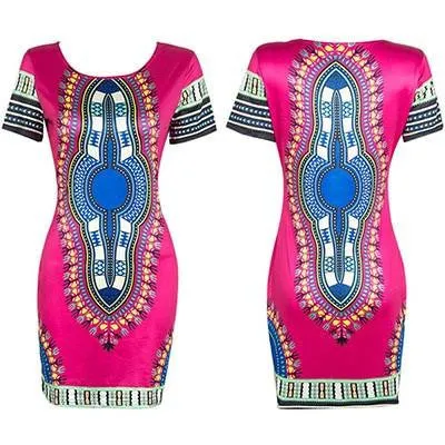Women Summer Casual Short Sleeve Bohemian Traditional African Print Mini Dress Dashiki Bodycon Beach Dresses