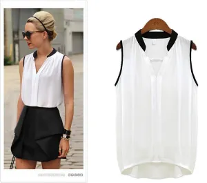 Women's Blouses Sleeveless Chiffon V Neck Loose Summer Style Ladies Casual Tops Female Clothing White Black And Shirts