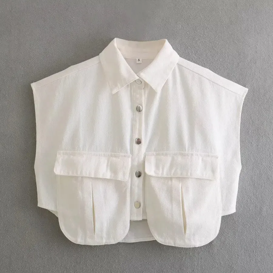 women's coat blouse sleeveless blouses pocket casual solid color