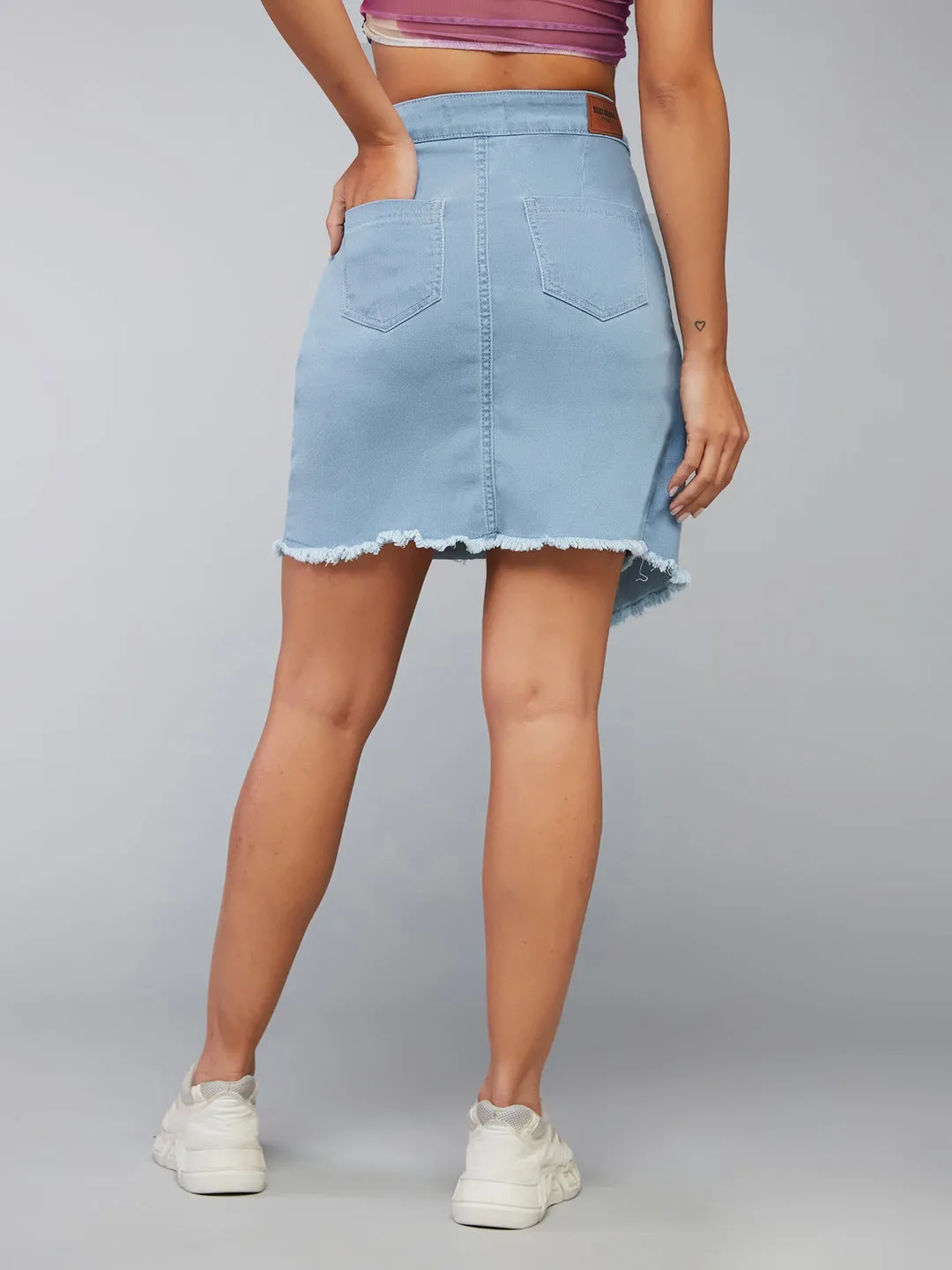 Women's Light Blue High-Rise Above Knee Stretchable Denim Skirt