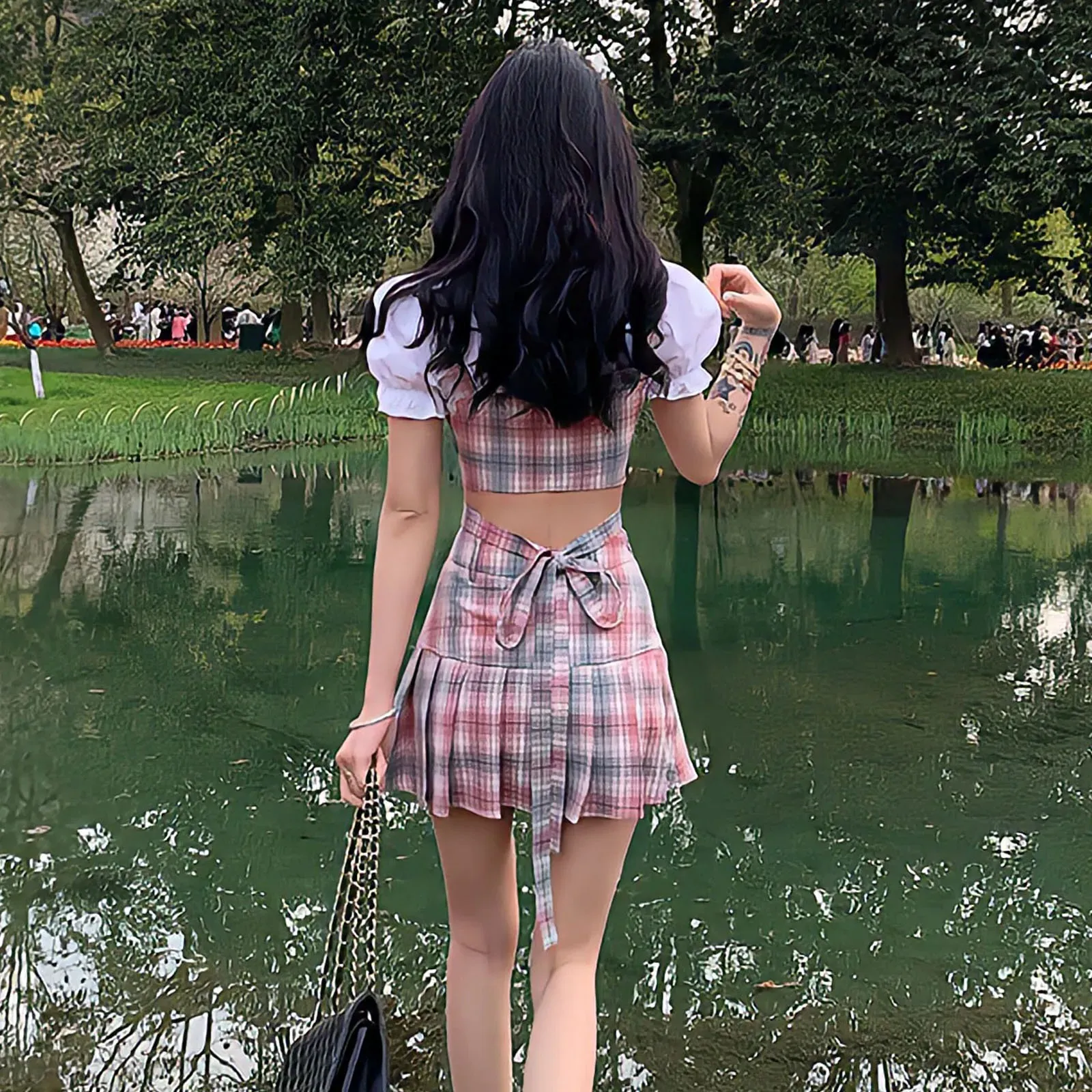 Y2k Fashion Korean Preppy Style Mini Skirts Women Clothing Blouse Summer Set White Pink Kawaii Harajuku Pleated Plaid Skirt