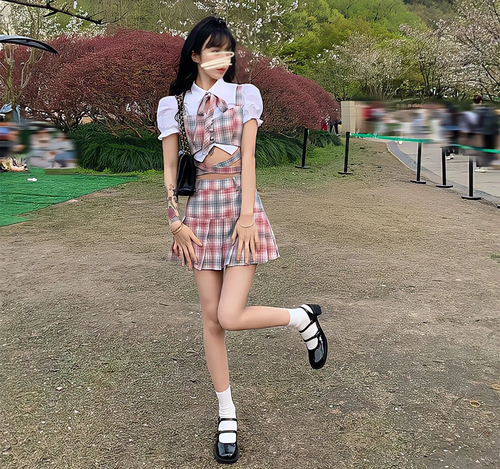 Y2k Fashion Korean Preppy Style Mini Skirts Women Clothing Blouse Summer Set White Pink Kawaii Harajuku Pleated Plaid Skirt
