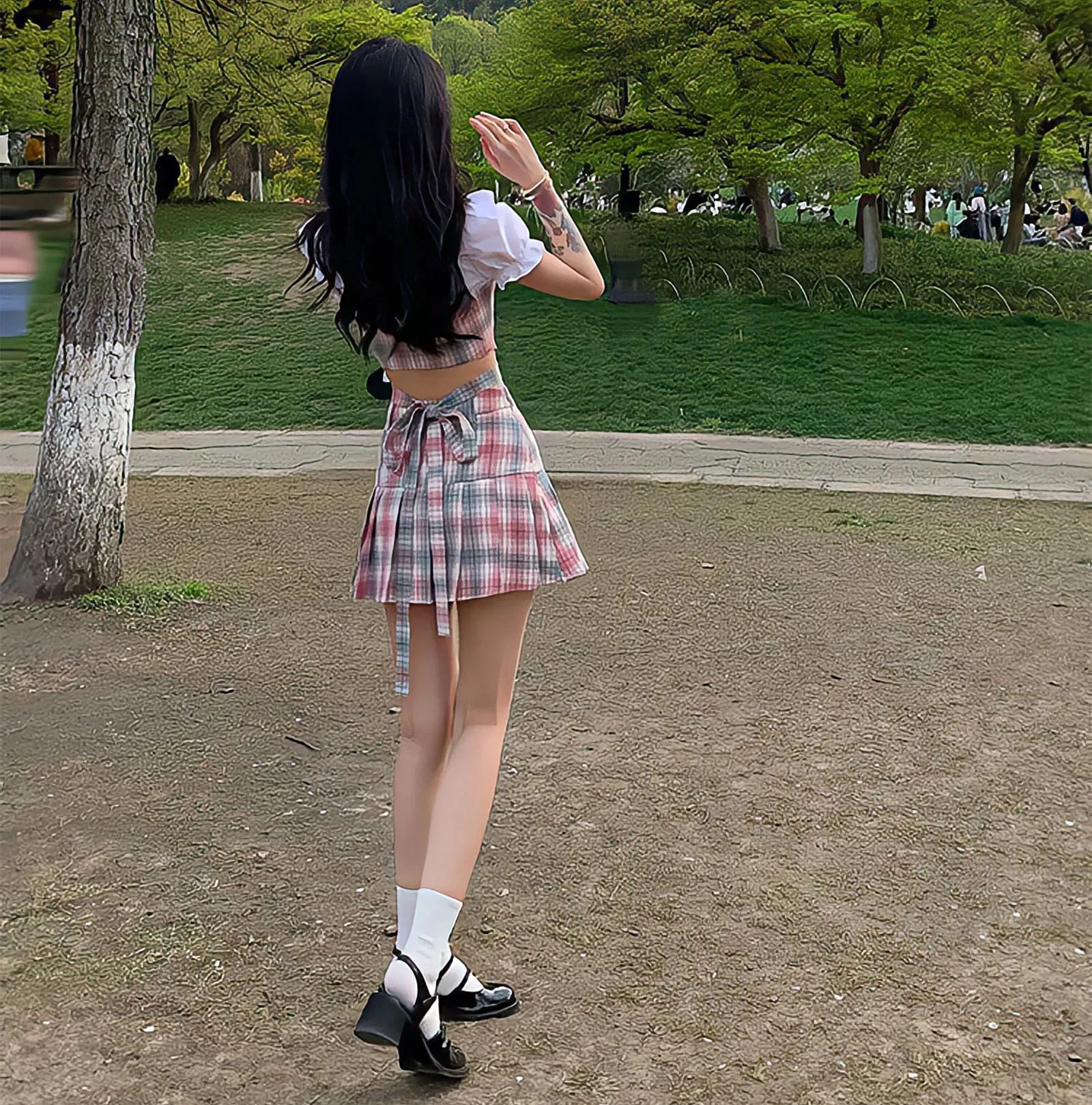 Y2k Fashion Korean Preppy Style Mini Skirts Women Clothing Blouse Summer Set White Pink Kawaii Harajuku Pleated Plaid Skirt