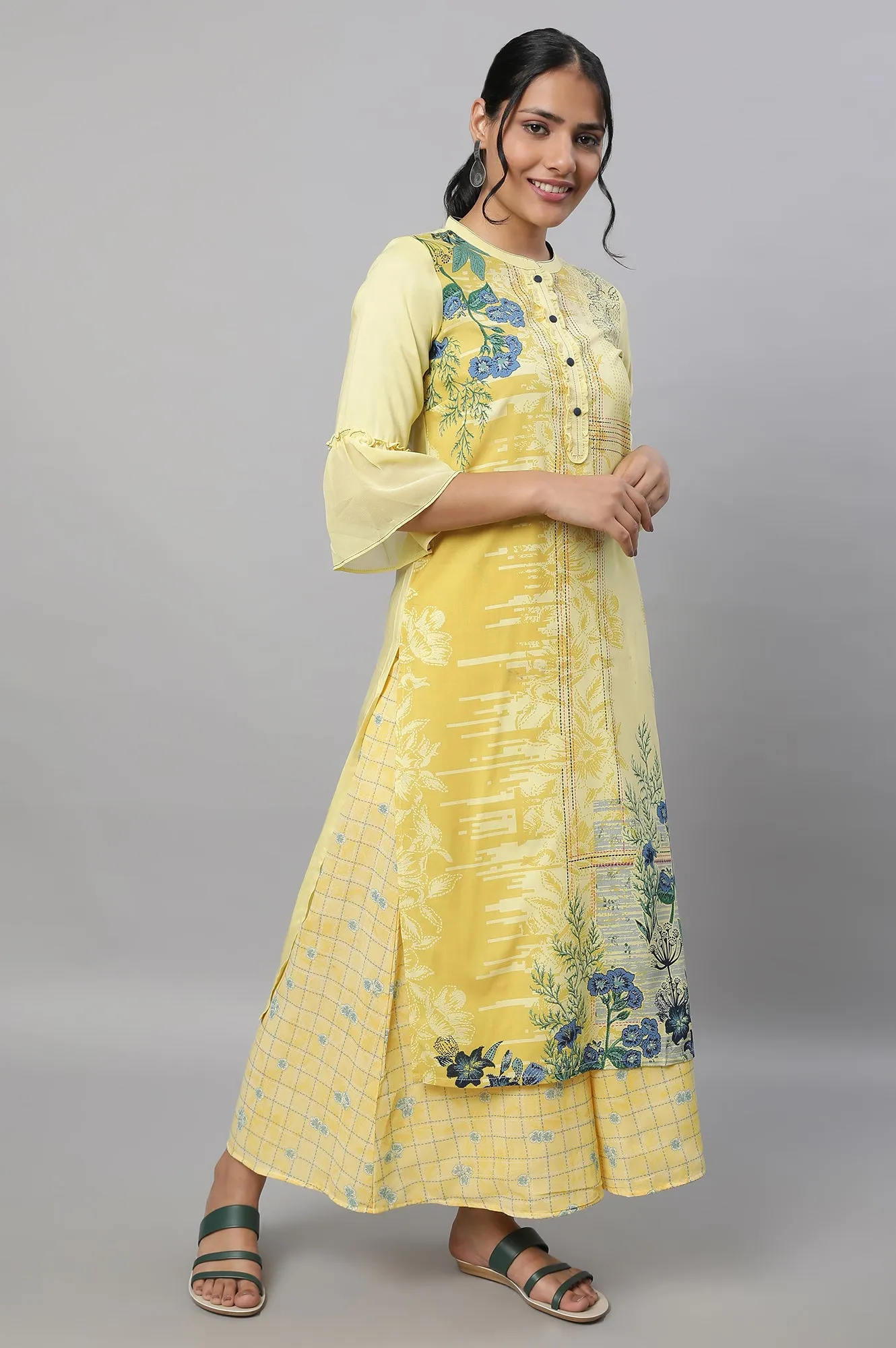 Yellow Printed kurta & Culottes Set