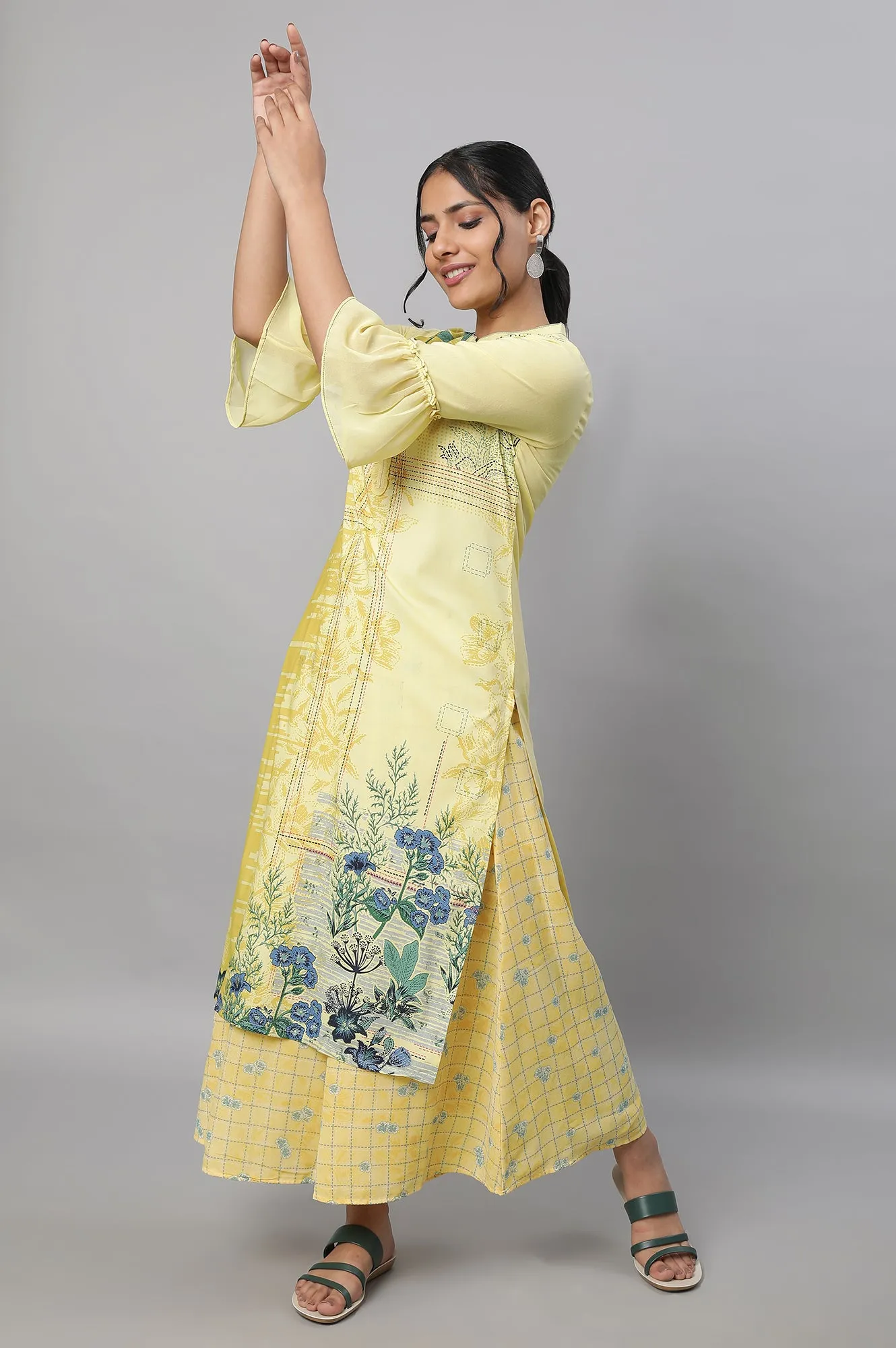 Yellow Printed kurta & Culottes Set